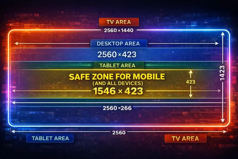 YouTube channel art safe zone dimensions 1546x423 showing visible areas for TV desktop tablet and mobile devices