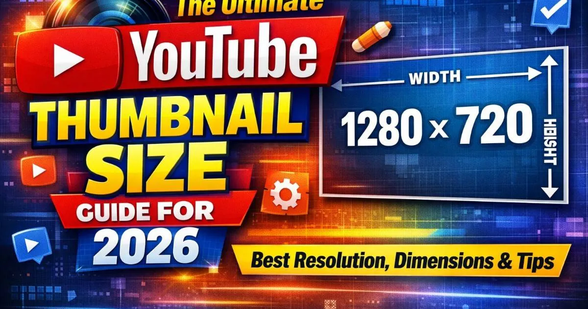 YouTube thumbnail size 1280x720 specifications guide showing resolution dimensions and aspect ratio requirements for 2026