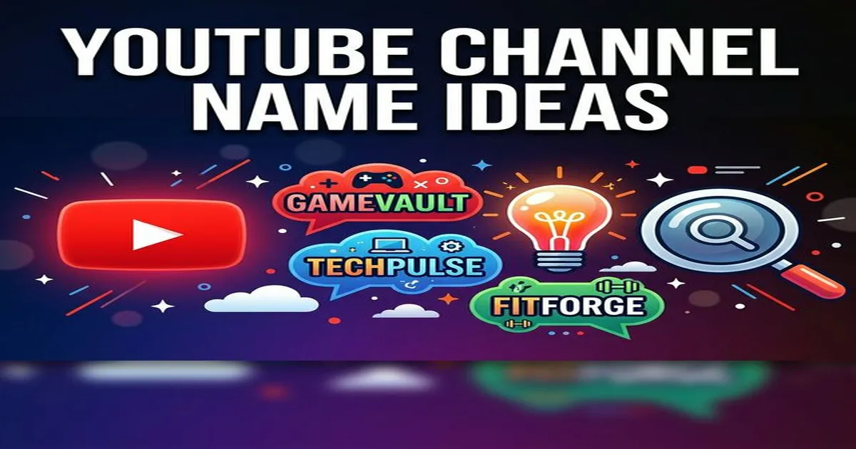 YouTube channel name ideas 2026 showing 250+ creative names organized by niche with branding tips