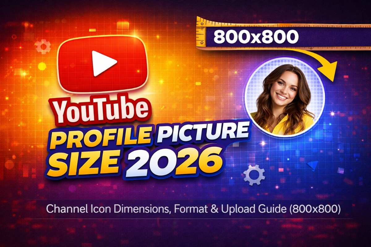 YouTube profile picture size 800x800 guide showing channel icon dimensions and circular crop overlay